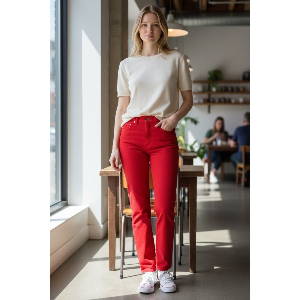 Vintage Levis Red Straight Leg High Rise Pants Made in USA White Tab W28 L32